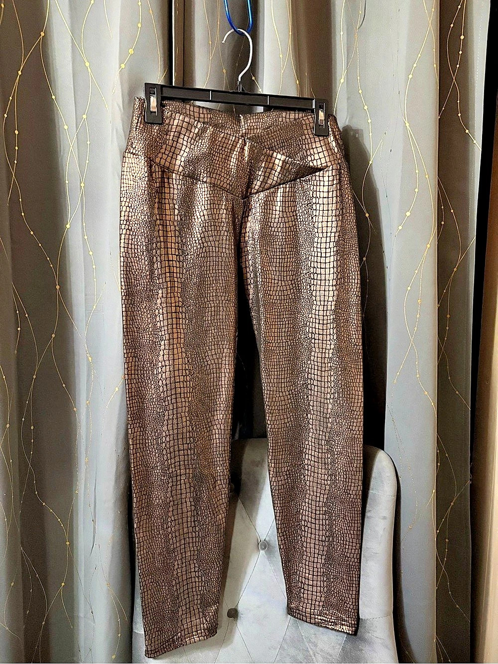 SHEIN SXY Women's Crocodile Skin Pattern High Waist Leggings Brown Large